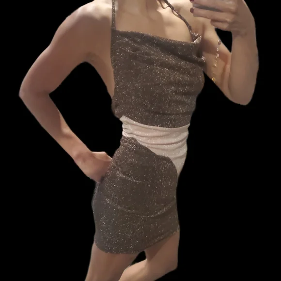 NAKED WARDROBE Sparkly Cowl Neck Mini Dress S - Picture 5 of 13